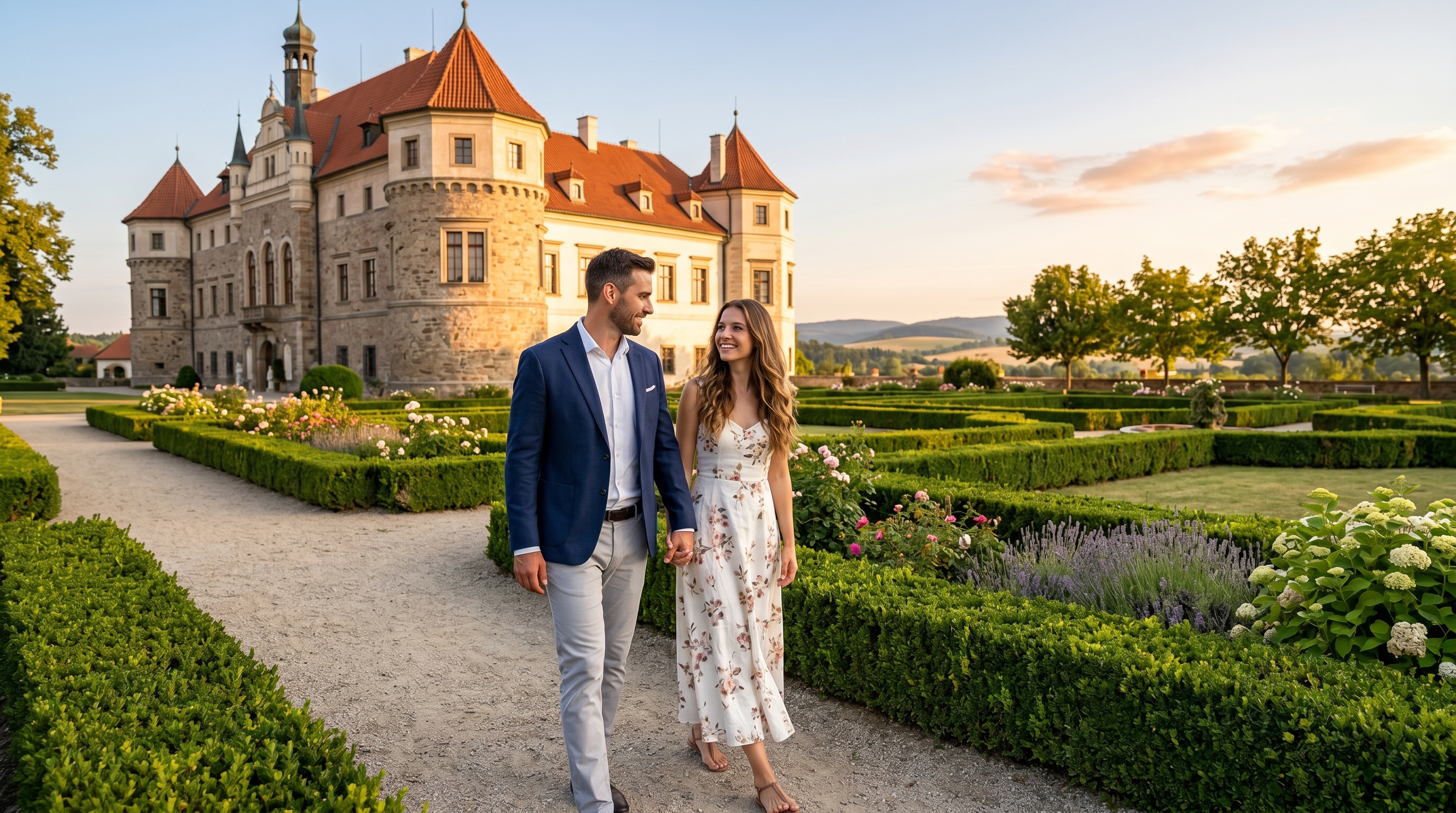 Elegantní pár na českém zámku — sugar daddy CZ